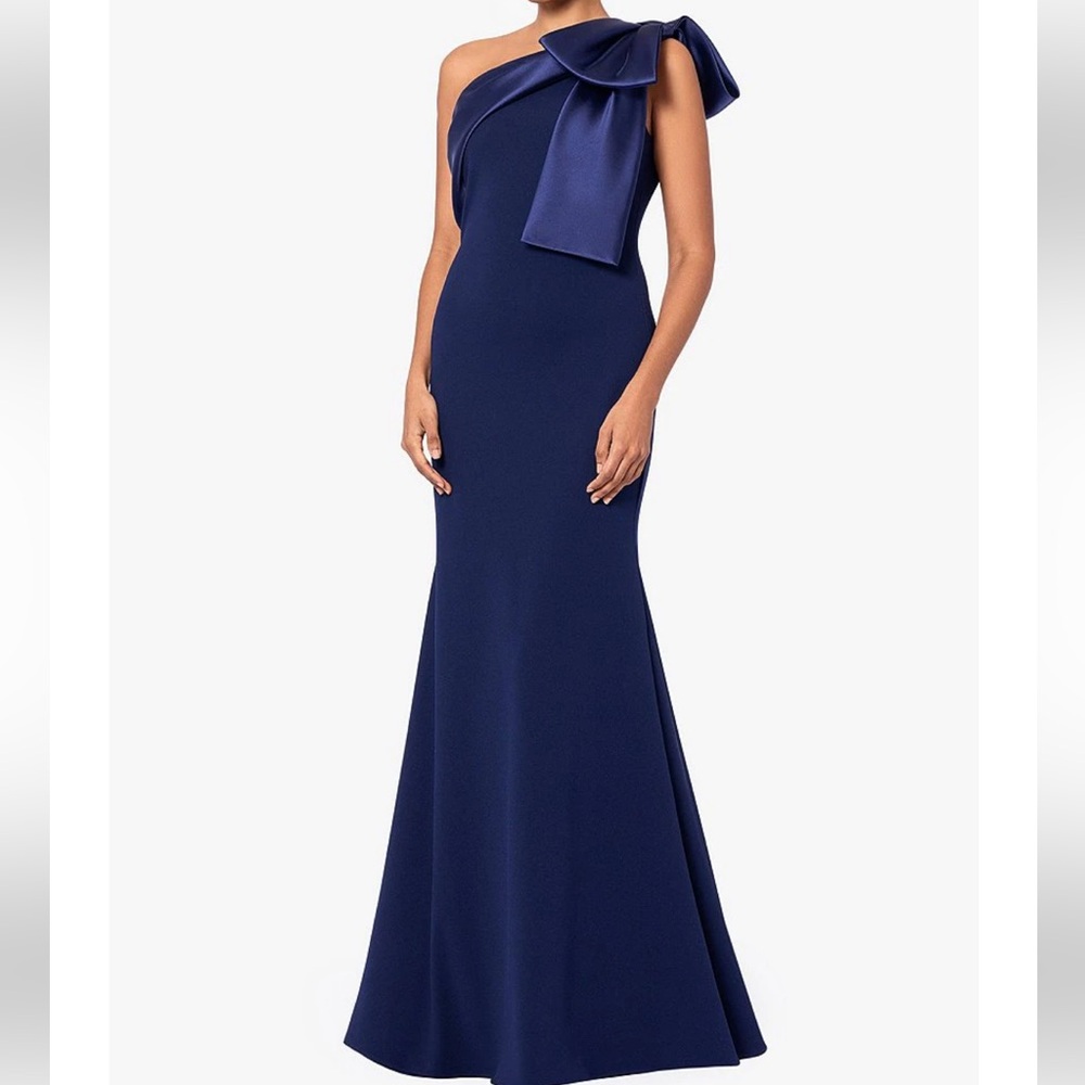 Betsy Adam Satin Bow Accent, Jersey Gown,sz12,New,Blue,actual color:picture #1-3